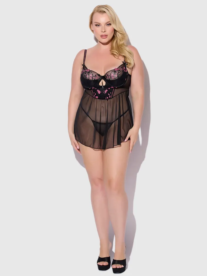 Fredericks of Hollywood Vibrators Harlow Embroidered Mesh Elastic Longline Babydoll Fredericks of Hollywood Vibrators Harlow Embroidered Mesh Elastic Longline Babydoll