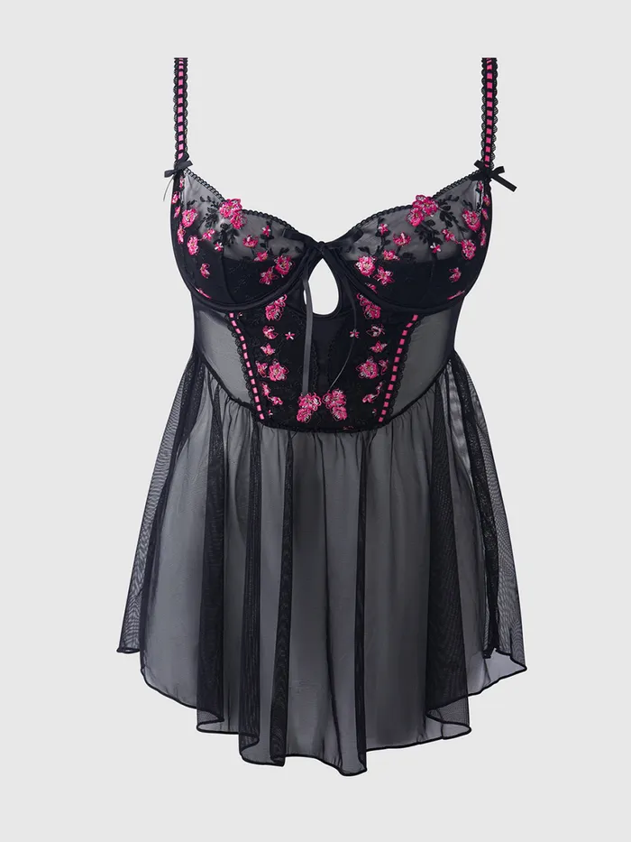 Fredericks of Hollywood Vibrators Harlow Embroidered Mesh Elastic Longline Babydoll Fredericks of Hollywood Vibrators Harlow Embroidered Mesh Elastic Longline Babydoll