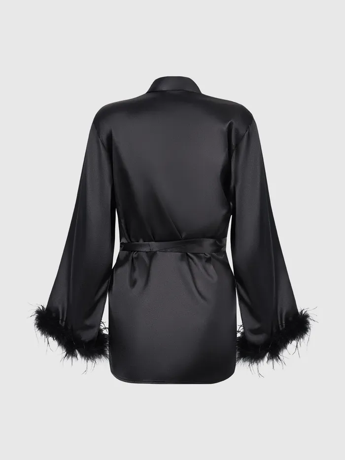 Fredericks Of Hollywood Vibrators Scarlett Satin Feather Trimmed Short Sleep Robe Fredericks Of Hollywood Vibrators Scarlett Satin Feather Trimmed Short Sleep Robe