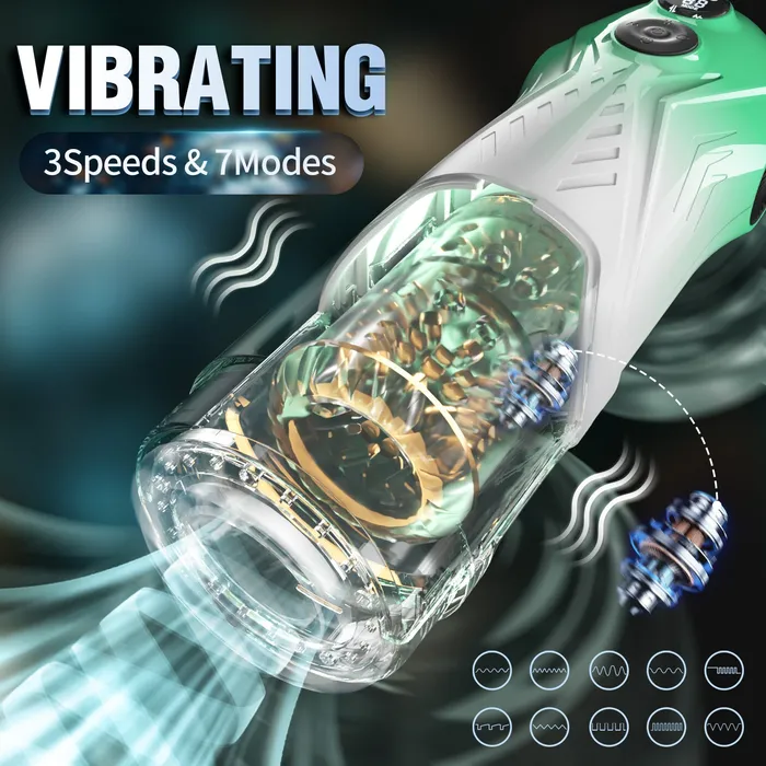 Green Star Rotating Telescopic Vibration Male Masturbator Lurevibe Male Sex Toys