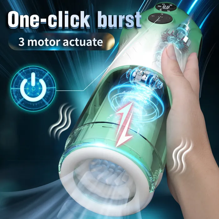 Green Star Rotating Telescopic Vibration Male Masturbator Lurevibe Male Sex Toys