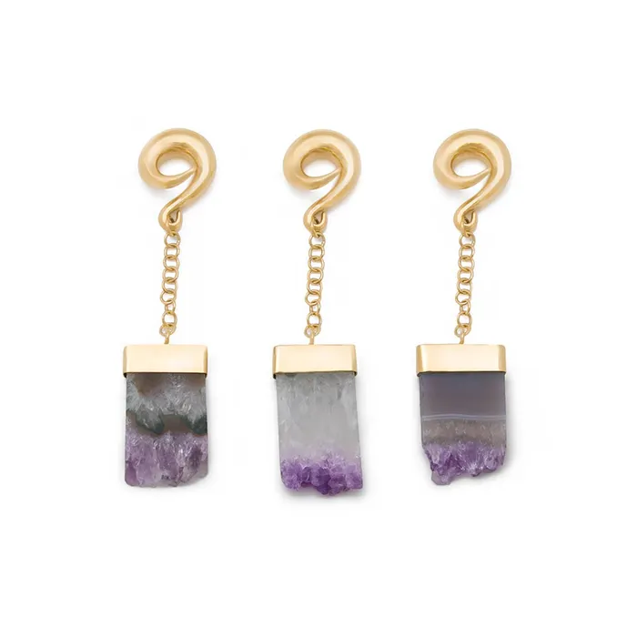 0g Amethyst Waterfall Gold Plated Spiral Plug Earrings Price Per 2 Elementals Organics Anal