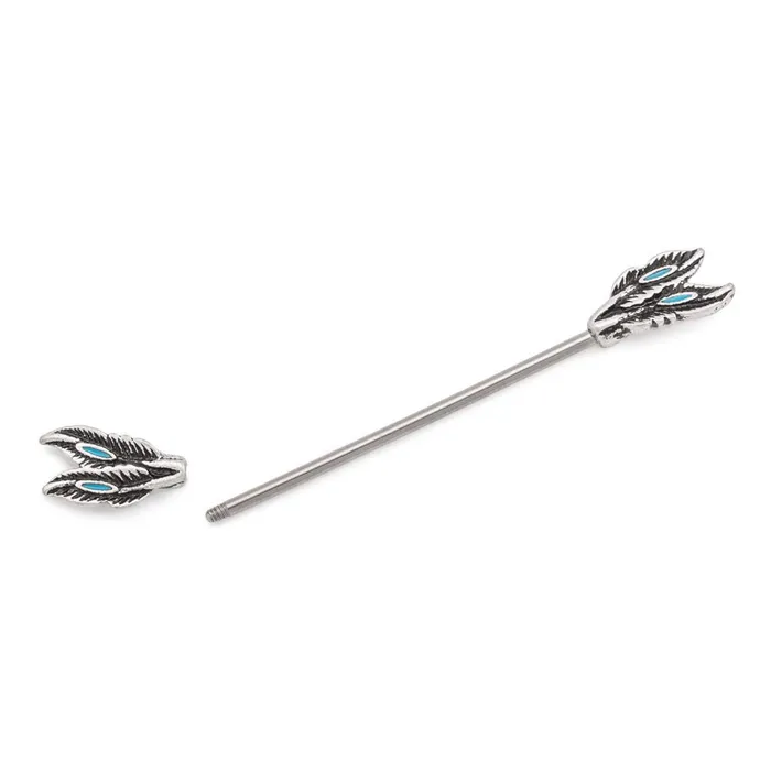 14g 1 12 Steel Industrial Barbell with DualFeather End Pieces Painful Pleasures Female Sex Toys