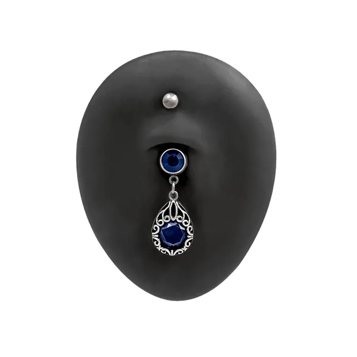 14g 38 Antique Teardrop Frame Blue Jeweled Belly Button Ring Painful Pleasures Vibrators