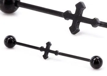 16g 1 38 Black Cross Industrial Barbell Painful Pleasures Anal