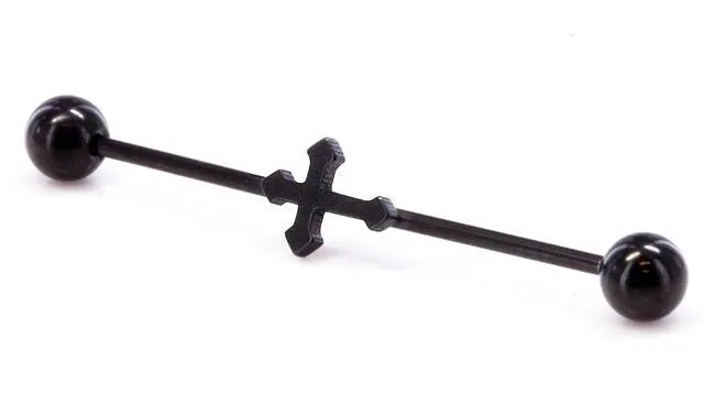 16g 1 38 Black Cross Industrial Barbell Painful Pleasures Anal