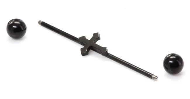 16g 1 38 Black Cross Industrial Barbell Painful Pleasures Anal