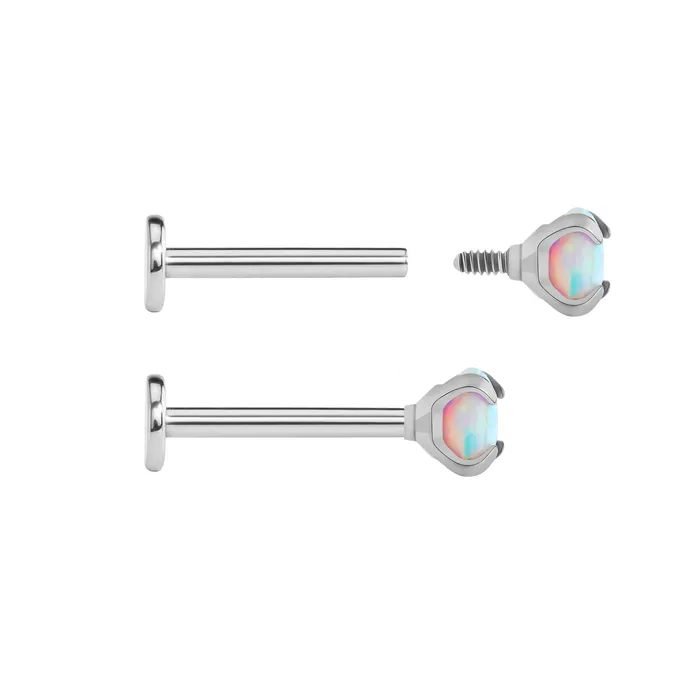 Anal Tilum 18g16g Internally Threaded Square ProngSet 35mm Round Opal Top Price Per 1 Tilum