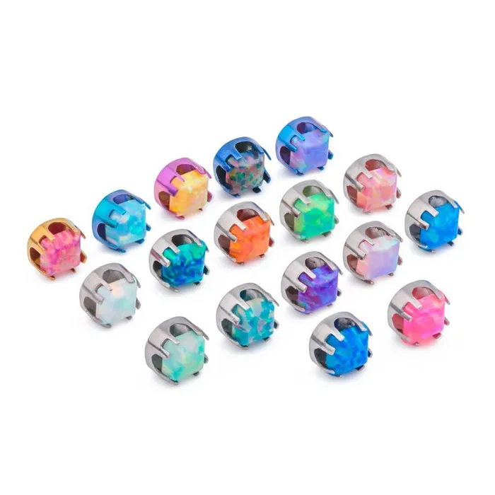 Anal Tilum Tilum 18g16g Internally Threaded Titanium Corner ProngSet Square Opal Top 4mm Price Per 1
