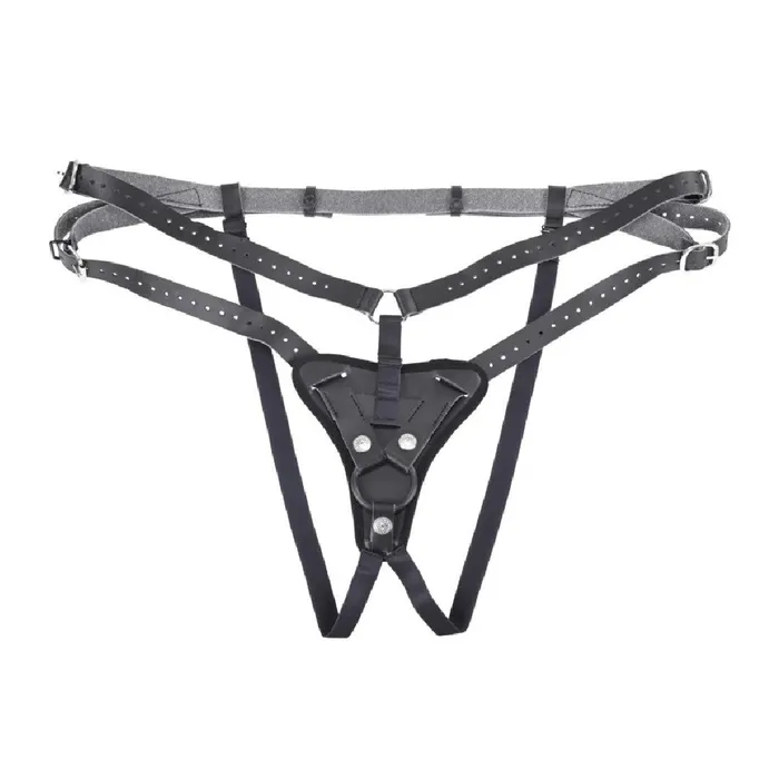 Aurora High Waisted Adjustable Vegan Black Leather Strap on Harness Sportsheets Female Sex Toys