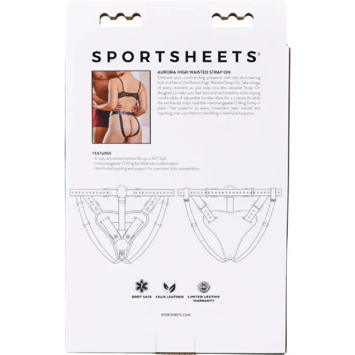Aurora High Waisted Adjustable Vegan Black Leather Strap on Harness Sportsheets Female Sex Toys