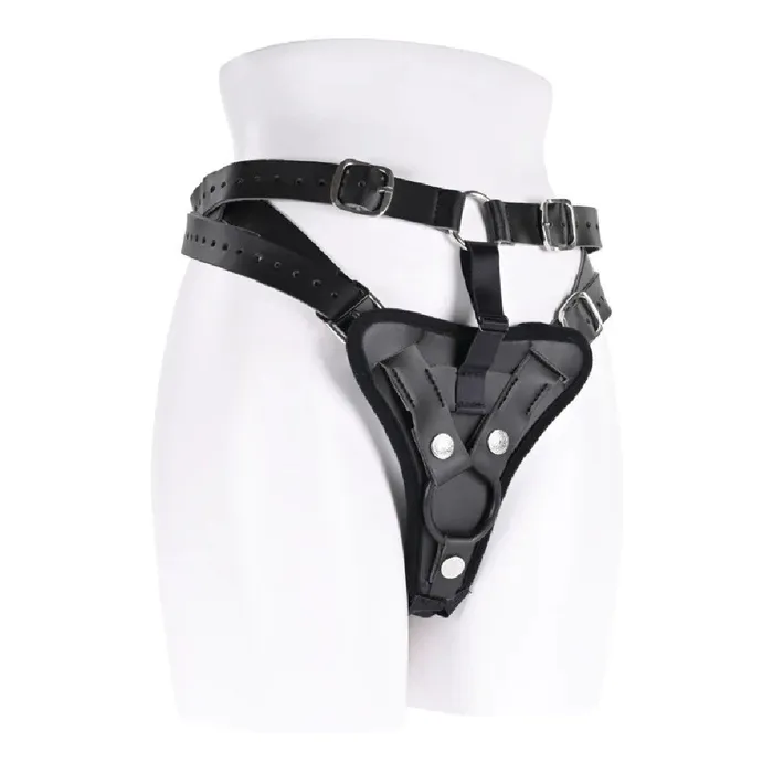 Aurora High Waisted Adjustable Vegan Black Leather Strap on Harness Sportsheets Female Sex Toys