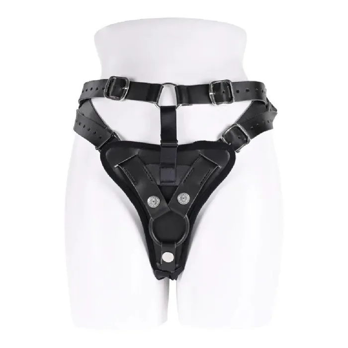Aurora High Waisted Adjustable Vegan Black Leather Strap on Harness Sportsheets Female Sex Toys