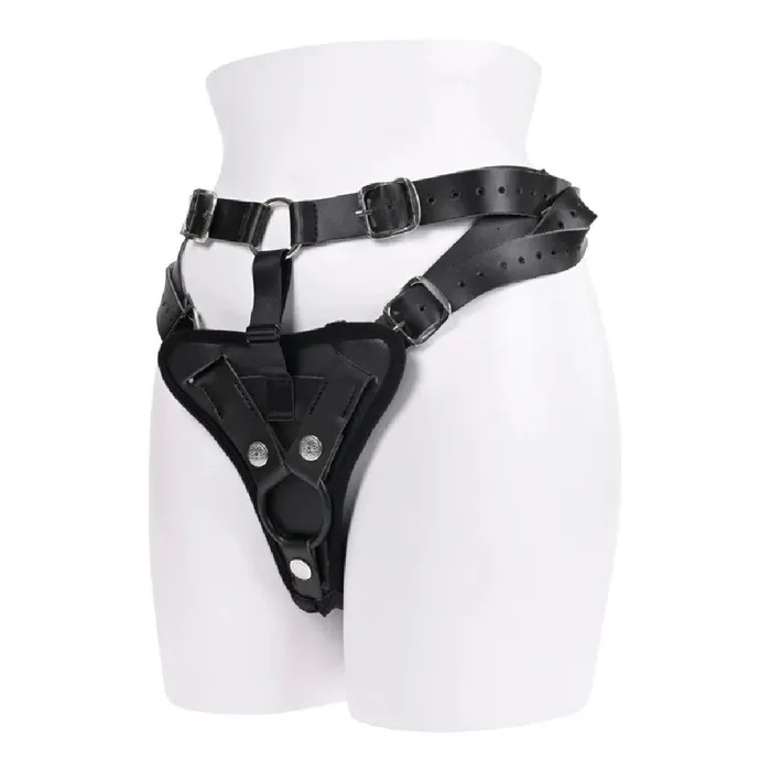 Aurora High Waisted Adjustable Vegan Black Leather Strap on Harness Sportsheets Female Sex Toys