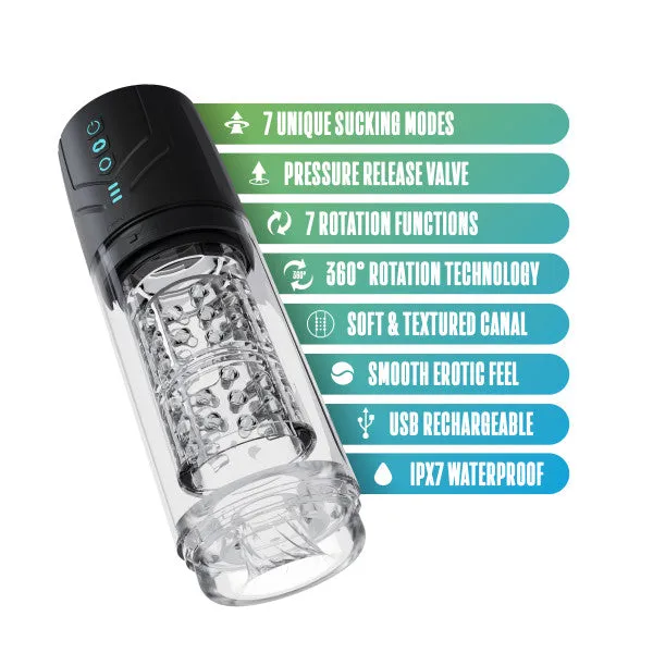 Blush Male Sex Toys Whirlwind Pro Rotating Sucking Automatic Stroker