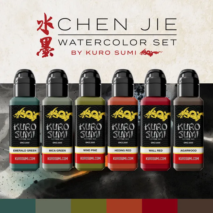 Chen Jie Watercolor Set Kuro Sumi Tattoo Ink 6 15oz Bottles Kuro Sumi Anal