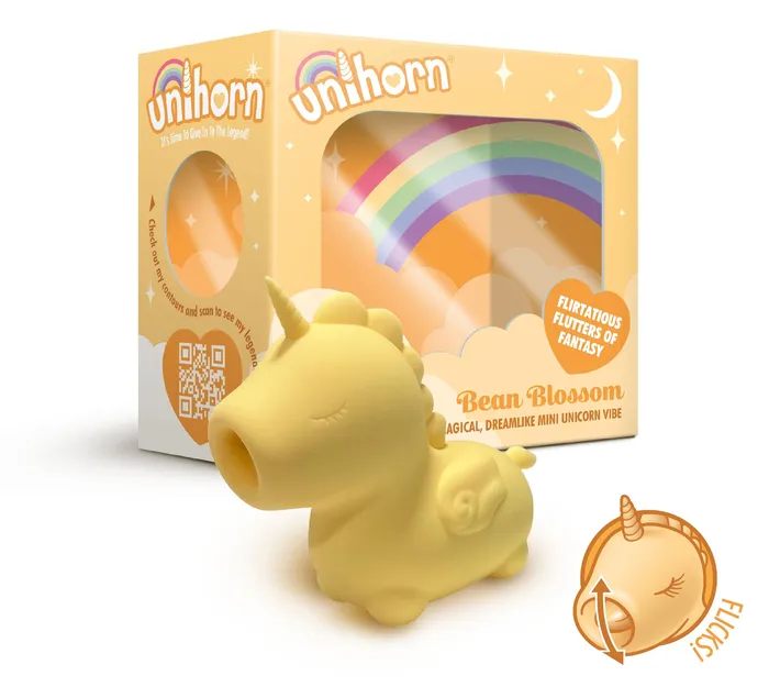 Creative Conceptions Bean Blossom Unicorn Shaped Licking Tongue Vibrator Yellow Female Sex Toys