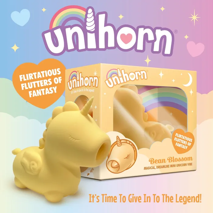 Creative Conceptions Bean Blossom Unicorn Shaped Licking Tongue Vibrator Yellow Female Sex Toys