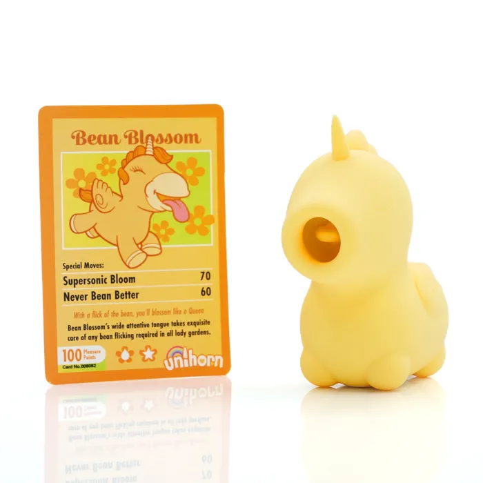 Creative Conceptions Bean Blossom Unicorn Shaped Licking Tongue Vibrator Yellow Female Sex Toys