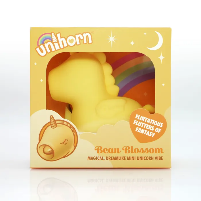 Creative Conceptions Bean Blossom Unicorn Shaped Licking Tongue Vibrator Yellow Female Sex Toys