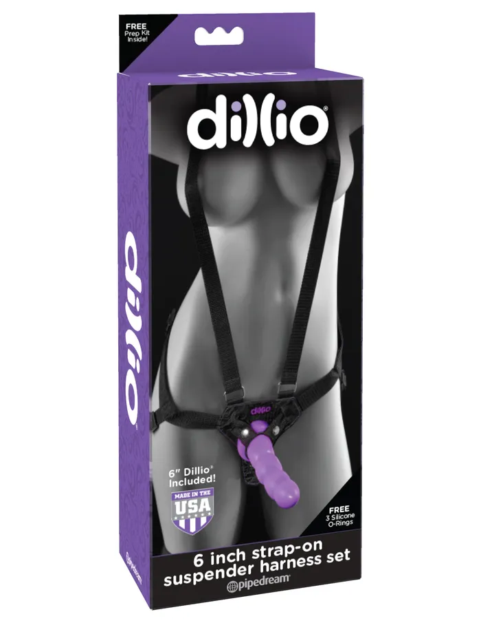 Dillio 6 inch strap on suspender harness Pleasher Spot Female Sex Toys