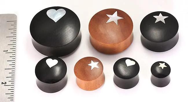 Elementals Organics Anal Areng Wood with MOP HEART Inlay Double Flare Solid Natural Plug 12mm 34mm Price Per 1