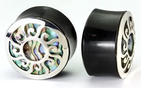 Elementals Organics SILVER SUN over Abalone Shell Plug Horn Organic Ear Jewelry Price Per 1 Anal Elementals Organics SILVER SUN over Abalone Shell Plug Horn Organic Ear Jewelry Price Per 1 Anal