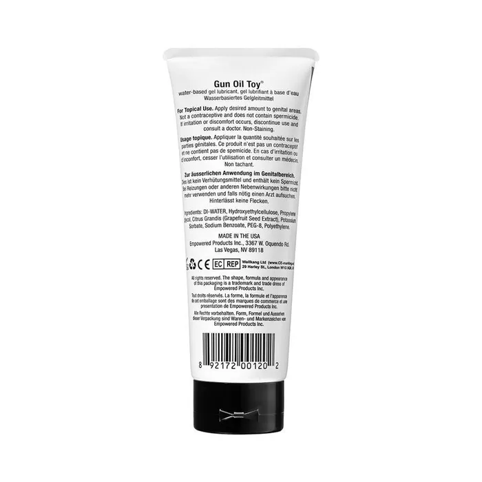 Empowered Products Inc Sexual Health Wellbeing Gun Oil Toy Waterbased Gel Lubricant 33 oz Tube 100 ml