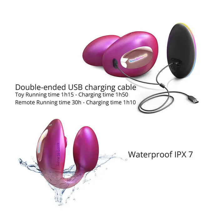 Female Sex Toys Lovely Planet Wonderlover Hands Free Clitoral and GSpot Vibrator with Remote Pink