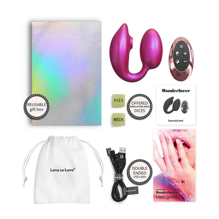 Female Sex Toys Lovely Planet Wonderlover Hands Free Clitoral and GSpot Vibrator with Remote Pink