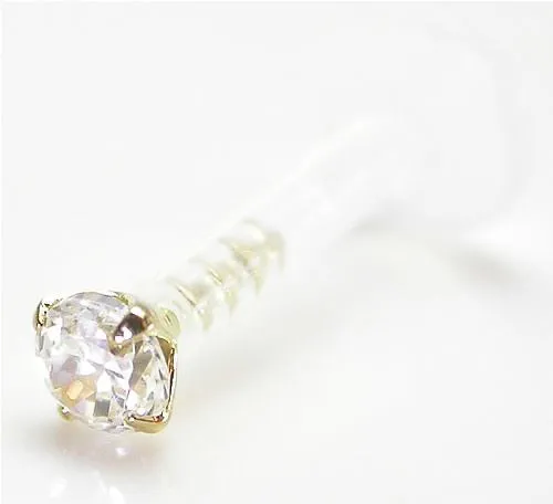 Female Sex Toys Painful Pleasures 14g 516 BioPlast Labret Stud With 14kt Yellow Gold Crystal ProngSet