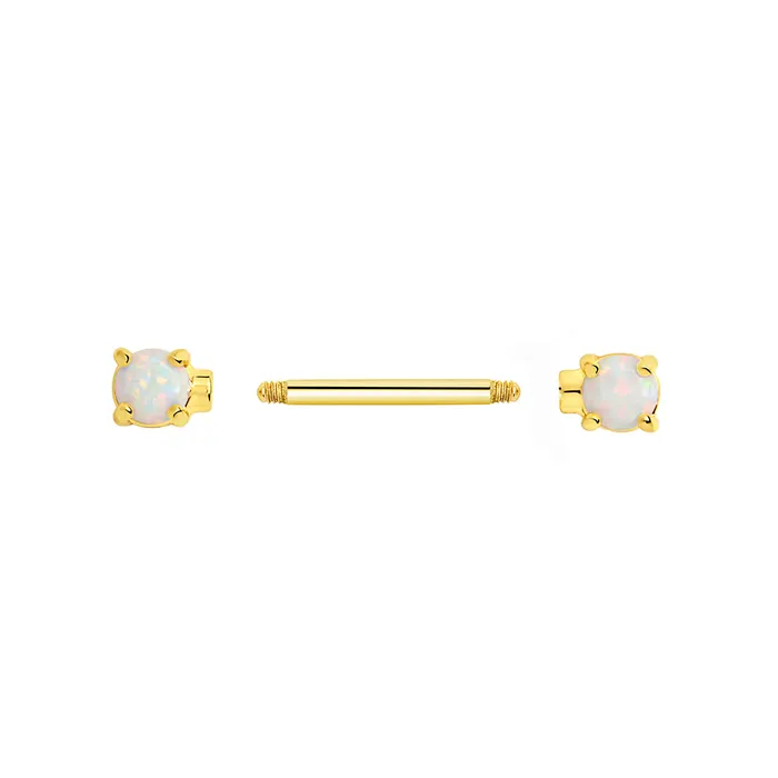 Female Sex Toys Painful Pleasures 14g 916 GoldPlated Straight Barbell Nipple Ring with Opal Ends Price Per 1