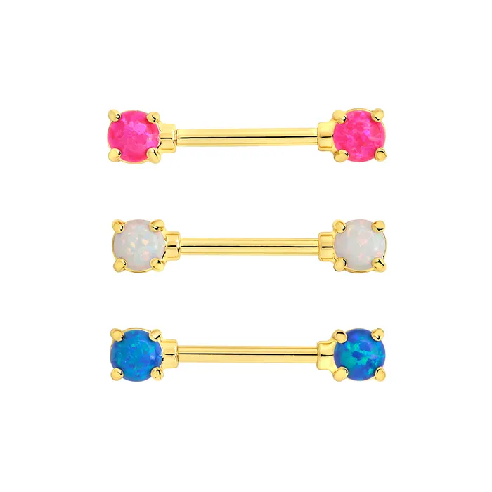 Female Sex Toys Painful Pleasures 14g 916 GoldPlated Straight Barbell Nipple Ring with Opal Ends Price Per 1