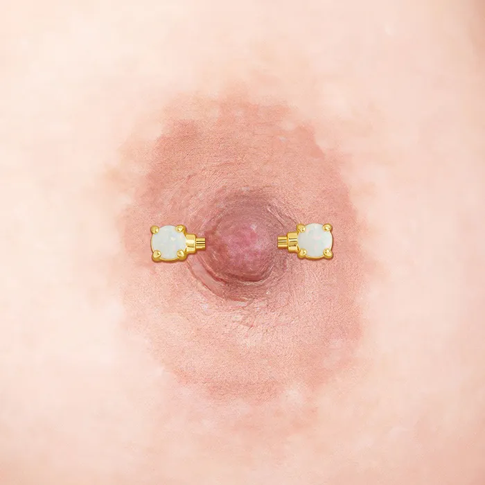 Female Sex Toys Painful Pleasures 14g 916 GoldPlated Straight Barbell Nipple Ring with Opal Ends Price Per 1