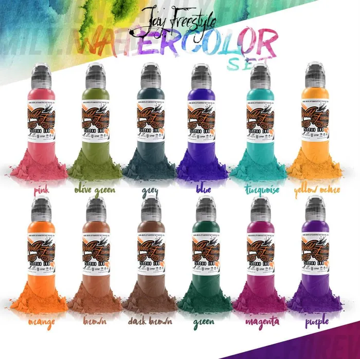 Jay Freestyle Water Colors Set World Famous Tattoo Ink 1oz World Famous Anal