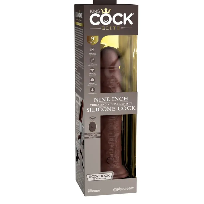 King Cock Elite 9 Vibrating Silicone Dual Density Dildo with Remote Chocolate Pipedream Products Female Sex Toys