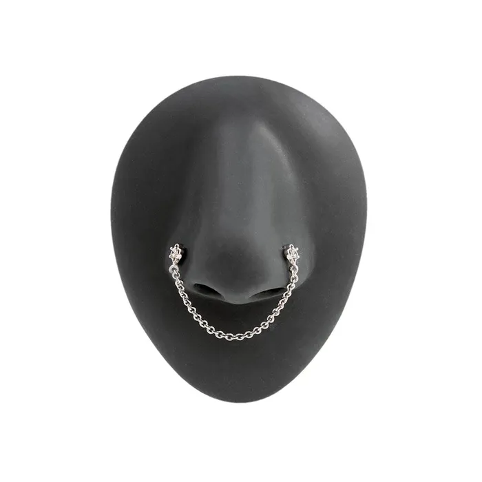 Male Sex Toys Painful Pleasures 20g 14 Rhodium Plated Crystal Wallflower Nose Bones with Chain