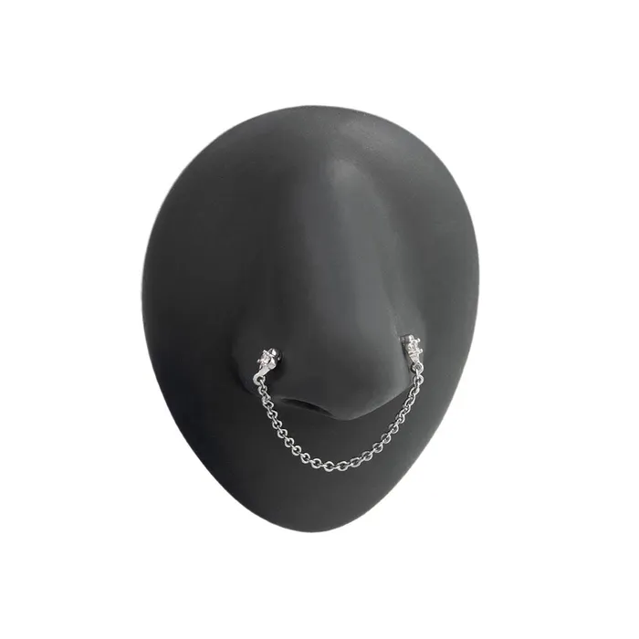 Male Sex Toys Painful Pleasures 20g 14 Rhodium Plated Crystal Wallflower Nose Bones with Chain