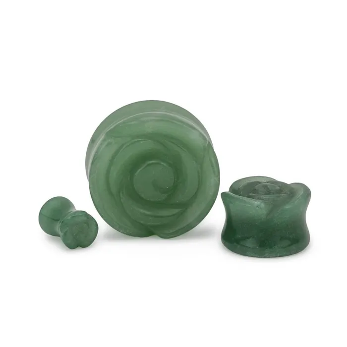 Male Sex Toys Painful Pleasures Green Aventurine Stone Plug with Carved Rose Front 2g to 1 Price Per 1