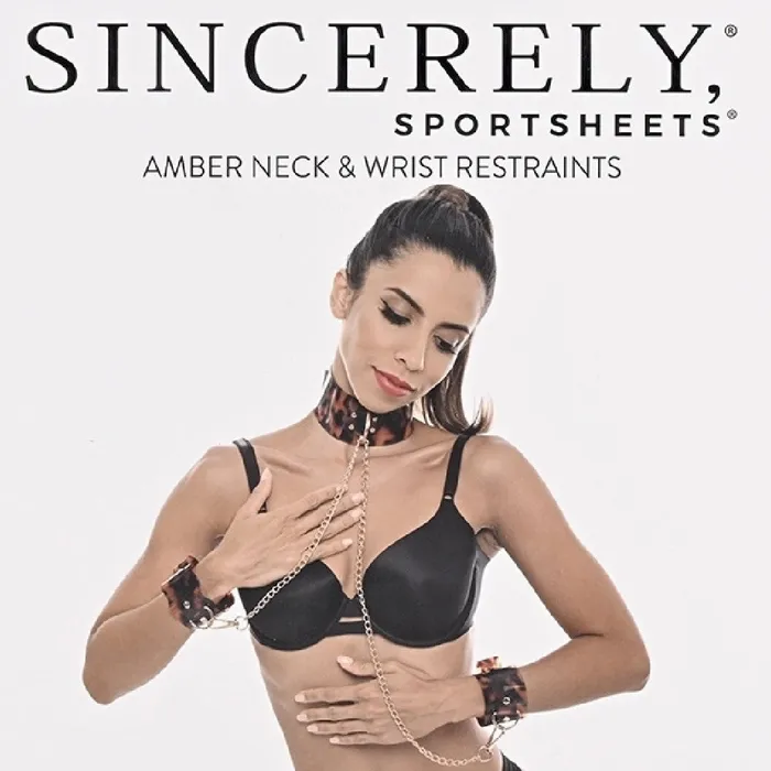 Male Sex Toys Sportsheets Sincerely Amber Adjustable Neck and Wrist Restraints