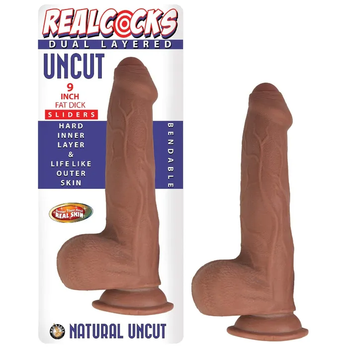Nasstoys Female Sex Toys Realcocks Uncut 9 Fat Dick Slider Dildo with Sliding Skin Chocolate