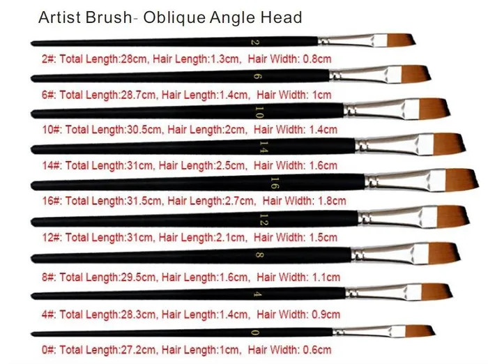 Nylon Paint Brush Set Oblique Angle Set of 9 Paint Brushes Bomei Anal Nylon Paint Brush Set Oblique Angle Set of 9 Paint Brushes Bomei Anal
