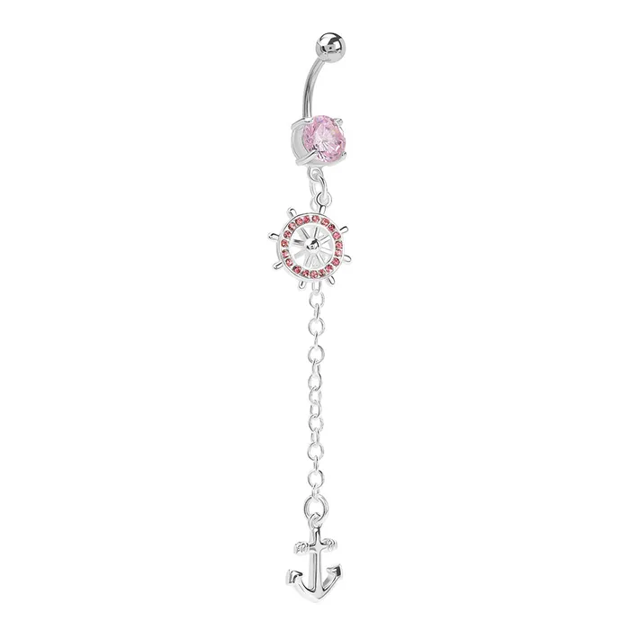 Painful Pleasures 14g 716 Stainless Steel Nautical Rosewheel Dangle Belly Button Ring Male Sex Toys