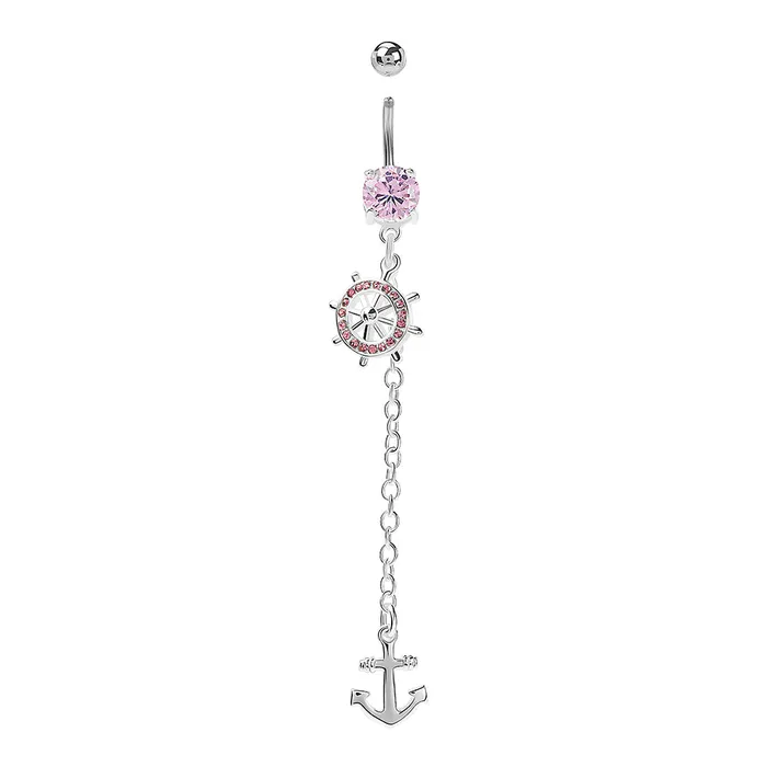 Painful Pleasures 14g 716 Stainless Steel Nautical Rosewheel Dangle Belly Button Ring Male Sex Toys