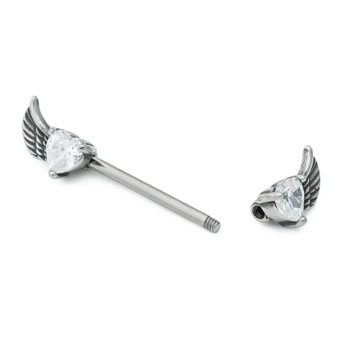Painful Pleasures 14g 916 Winged Crystal Heart Steel Nipple Barbell Price Per 1 Female Sex Toys