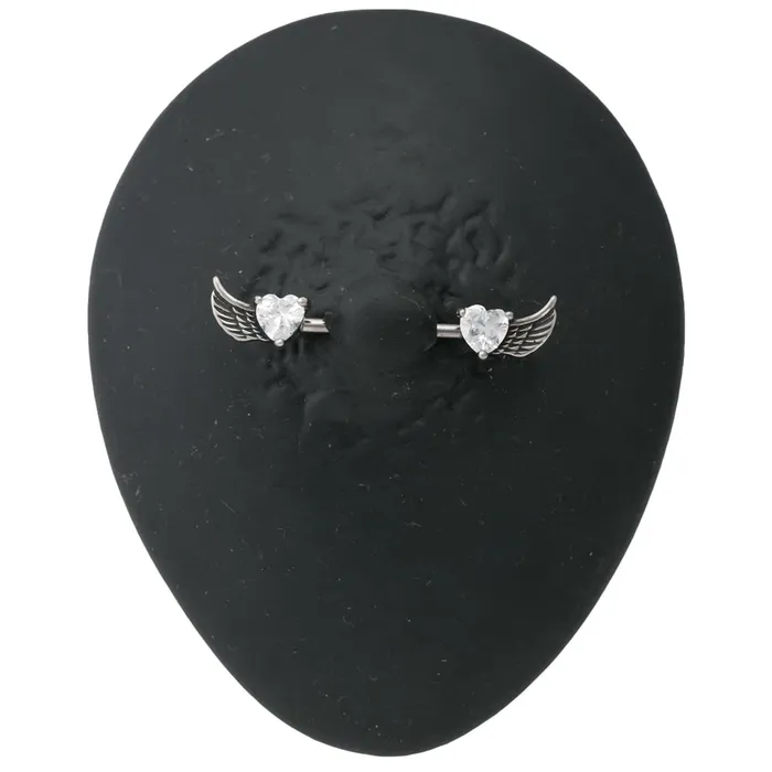 Painful Pleasures 14g 916 Winged Crystal Heart Steel Nipple Barbell Price Per 1 Female Sex Toys