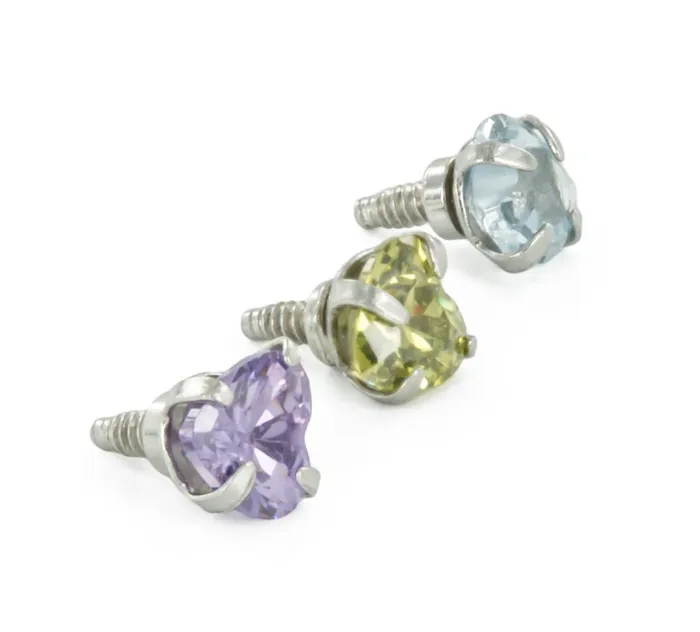 Painful Pleasures Anal 18g 16g Internally Threaded Jewel ProngSet Heart Top Price Per 1