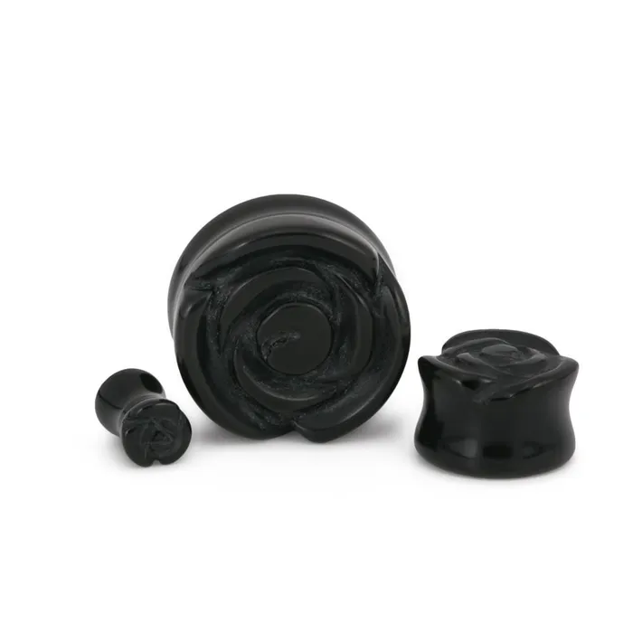 Painful Pleasures Double Flared Rose Black Glass Stone Plug Price Per 1 Anal