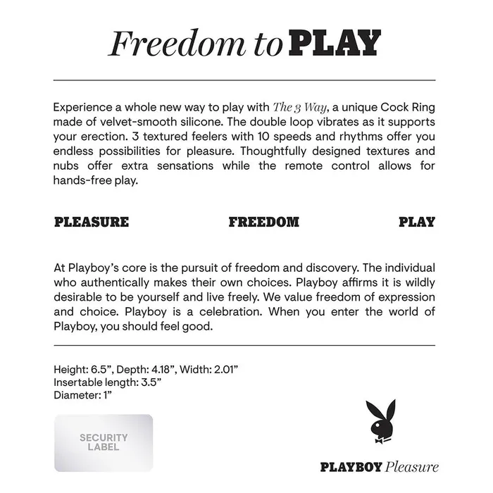 PLAYBOY The 3 Way Rechargeable Silicone CockRing Evolved Novelties Male Sex Toys