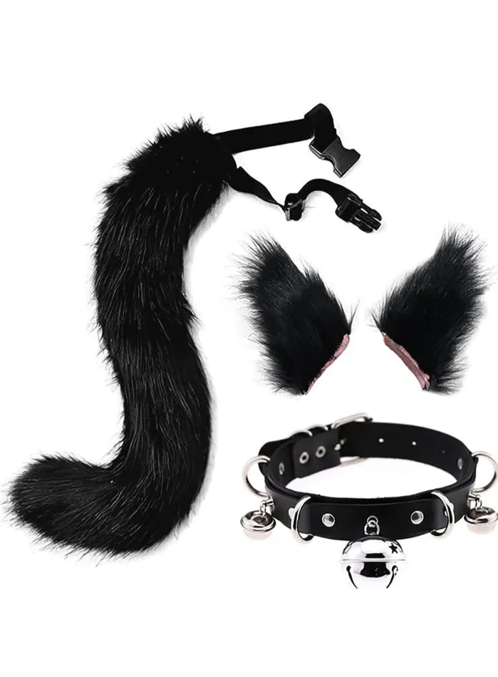 Pleasher Spot Male Sex Toys Cat Ears and Wolf Fox Animal Tail Cosplay Costume Faux Fur